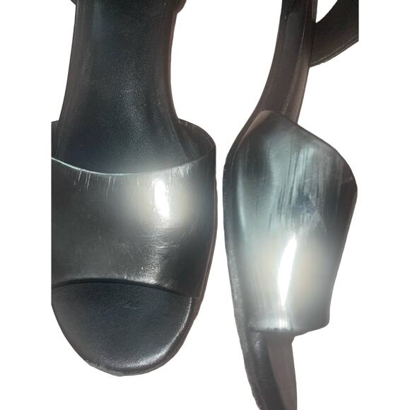 Eileen vm Fisher Vero Cuoio Black Metallic Silver Buckle Leather Sz 8.5 Sandal C - Picture 8 of 9